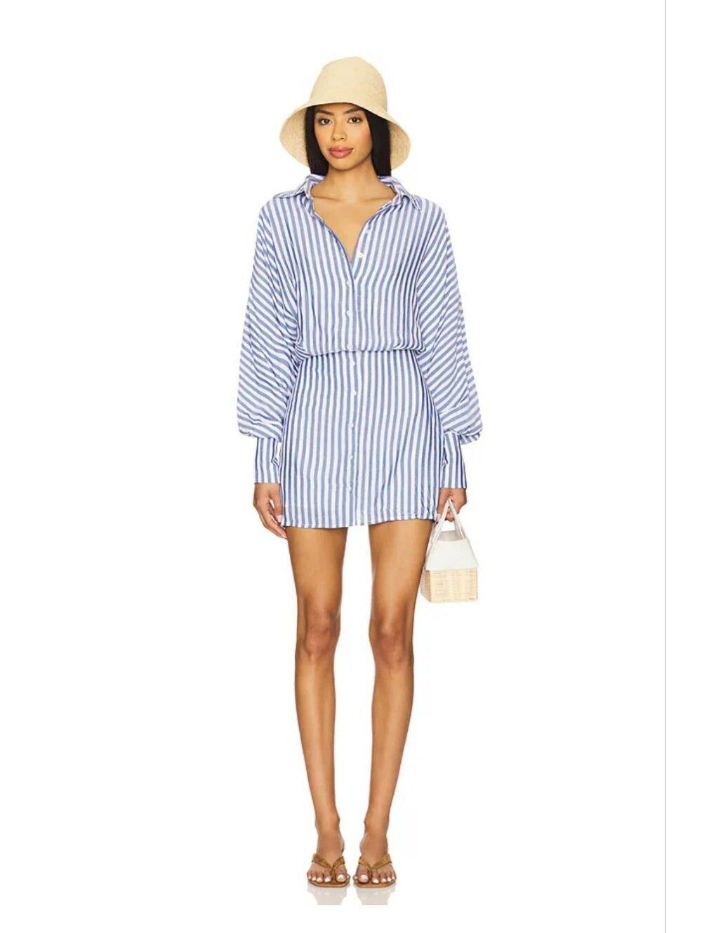 Line & Dot Reeta Noah Shirt Dress in White Navy Revolve XS Euc